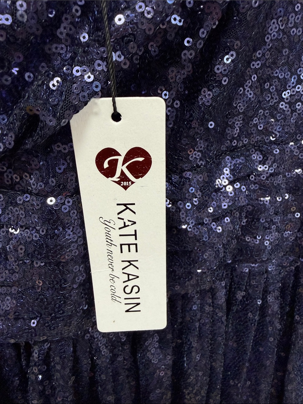 Kate Kasin Dark Blue Sequin Gown. Size 18W. New. - Picture 4 of 17